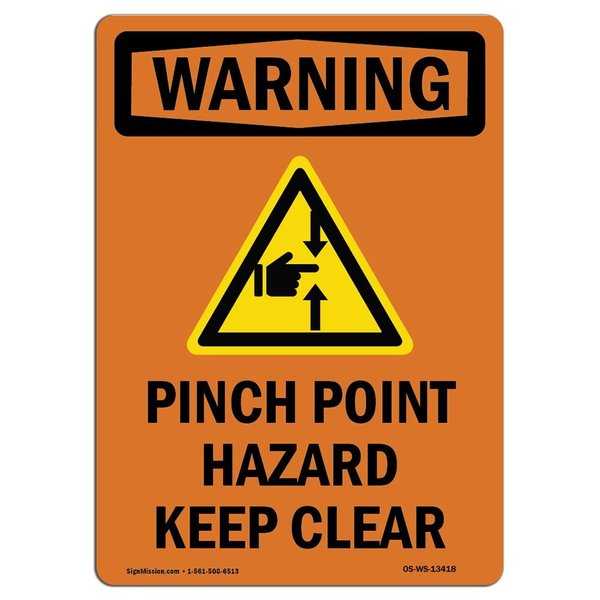 Signmission OSHA WARNING Sign, Pinch Point Hazard W/ Symbol, 10in X 7in Aluminum, 7" W, 10" L, Portrait OS-WS-A-710-V-13418
